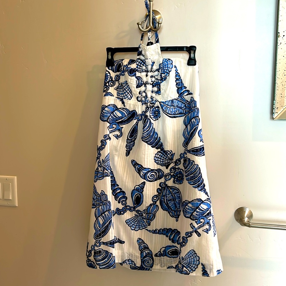 Lilly Pulitzer White Dress with Blue Nautical Shell Print